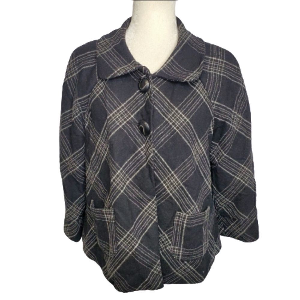 MOTHERHOOD MATERNITY jacket 3/4 sleeve black wool blend plaid M‎